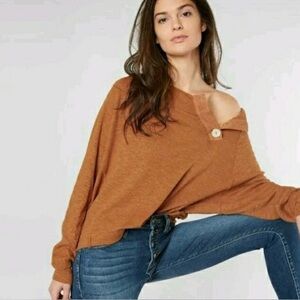 Free People We The Free Don't Forget Me Cedar Slub Scoopneck Big Button Top XS
